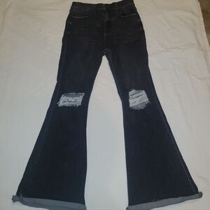 Sneak Peek Distressed Black Flare Jeans
